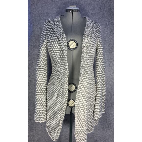Baciano Women’s S Duster Cardigan With Hood Gray And White Crochet Bell Sleeves - Picture 3 of 14